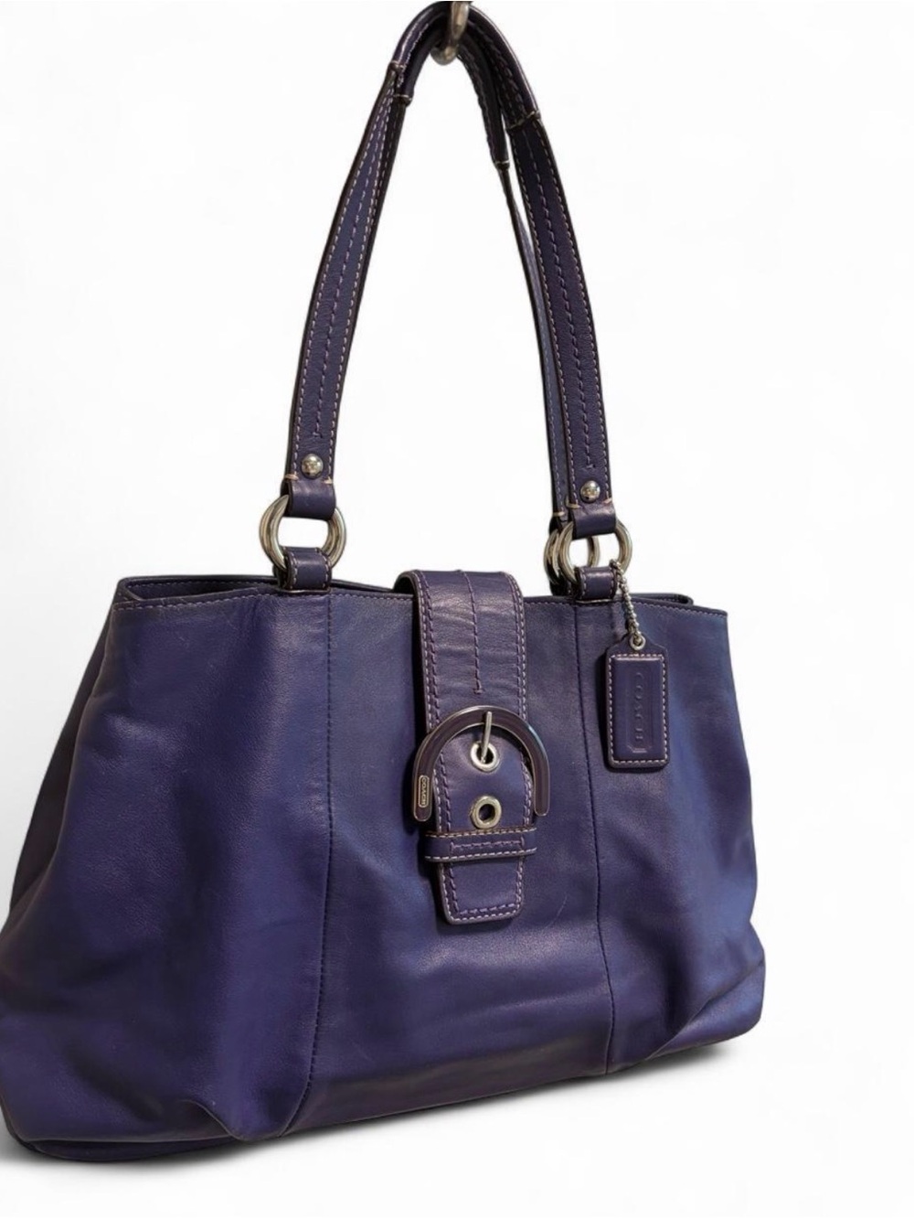 Coach Purple Leather Shoulder Bag with Buckle Detail